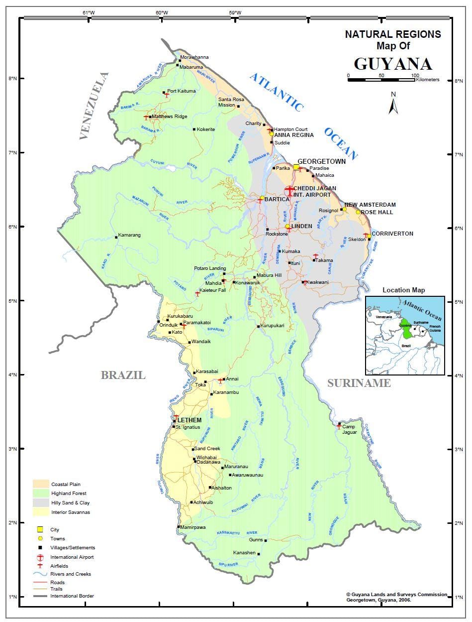 মানচিত্র গিয়ানা প্রাকৃতিক সম্পদ