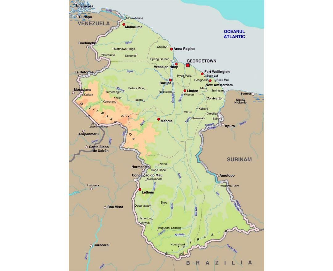 মানচিত্র, গায়ানা, দেশ, শহর