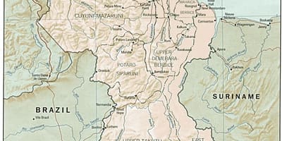 মানচিত্র গিয়ানা দেখাচ্ছে তিনটি জেলা